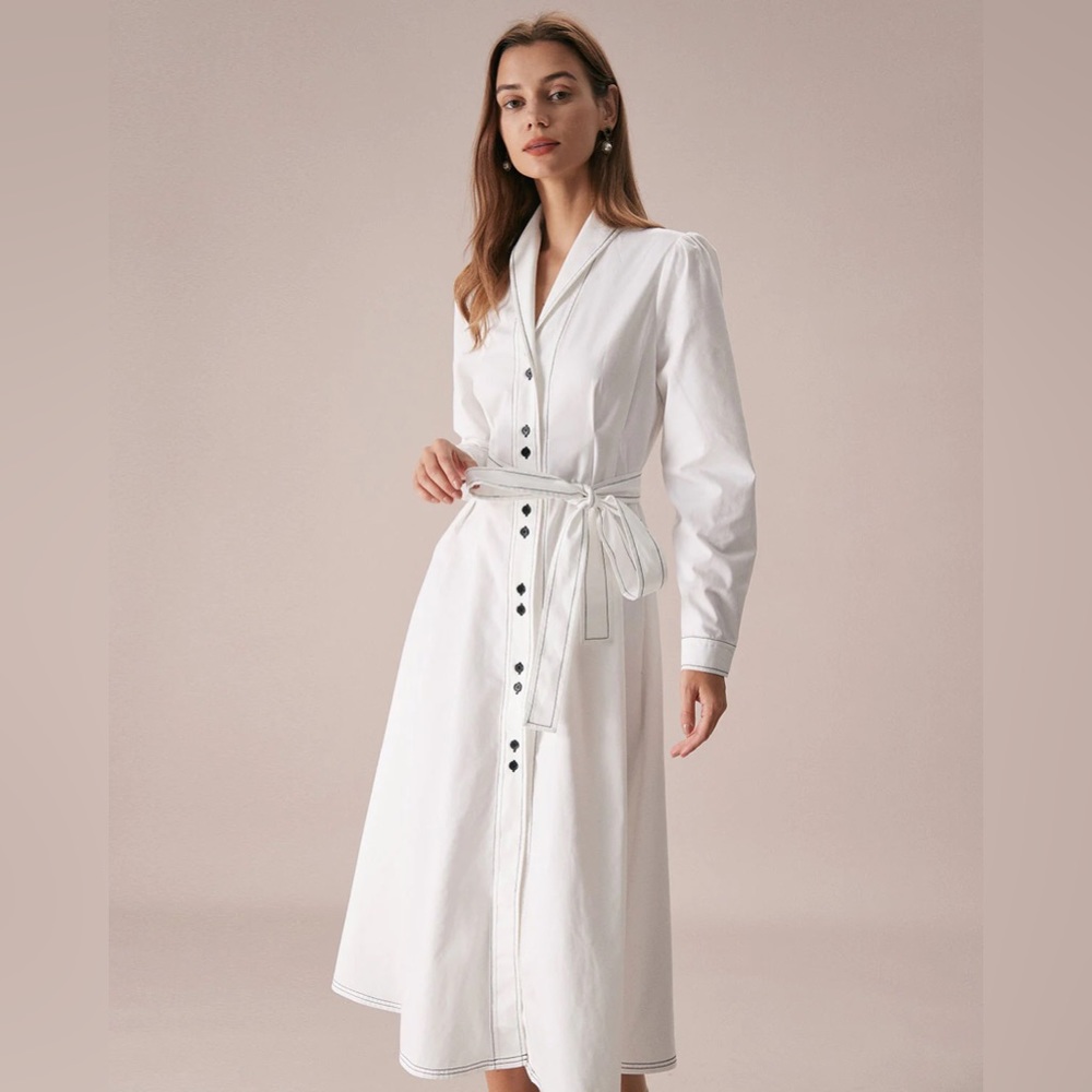NWT RIHOAS Lapel Contrast Stitch Midi Dress Sz XL - Picture 3 of 6